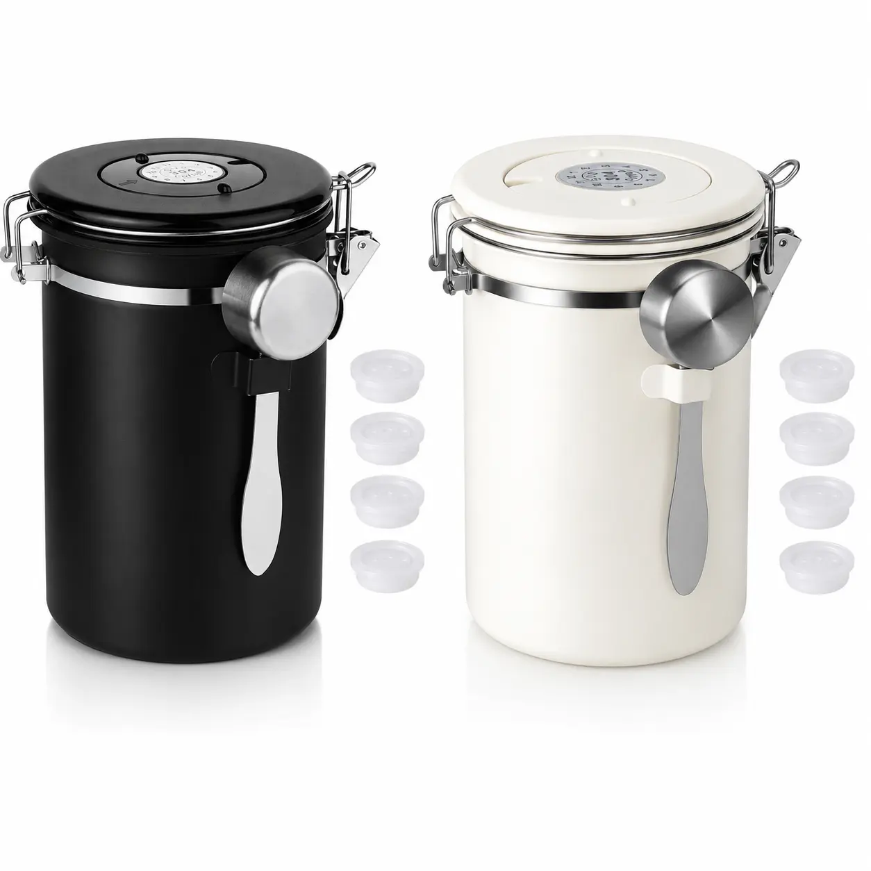 22oz 304 Stainless Steel Airtight Coffee Canister with Date Tracker & Measuring Scoop | Keep Beans Fresh Longer | Multipurpose Sealed Storage for Tea, Sugar, Cereal & Pantry Food