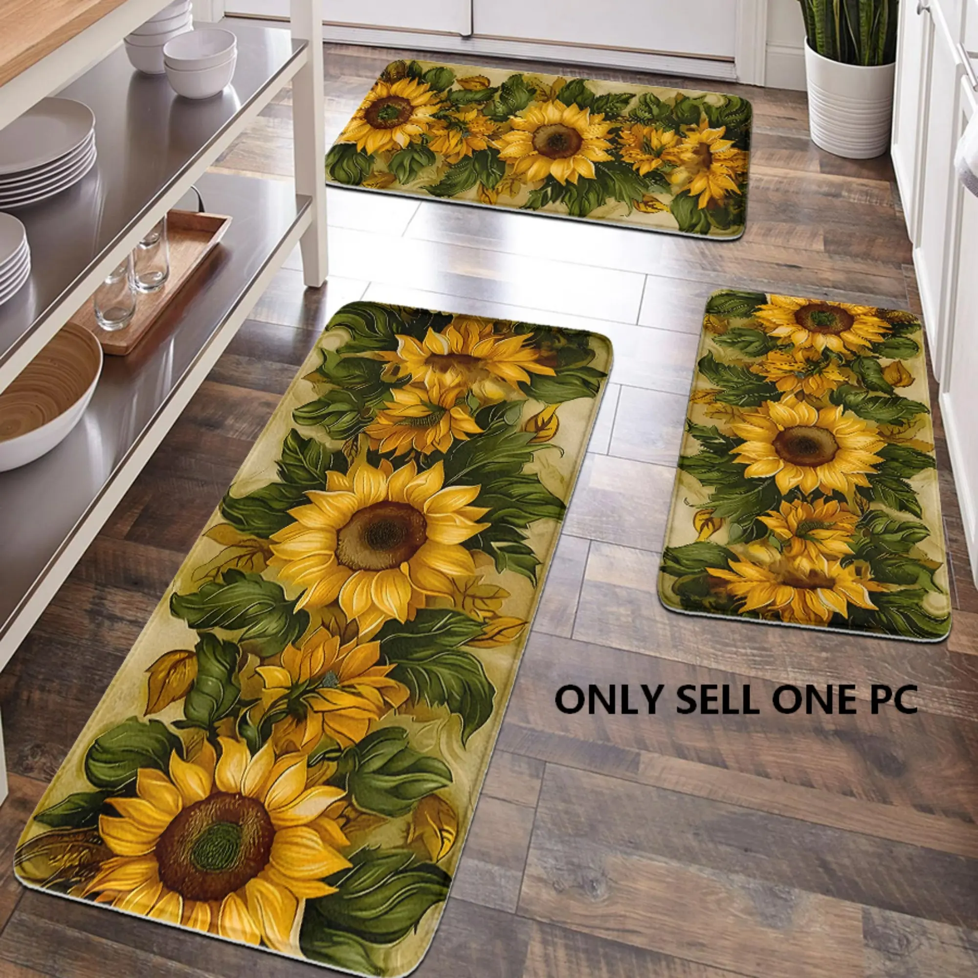 [Popular Choice]1-piece, bathroom decoration, bathroom floor mats, bathroom anti-slip mats, bathroom rugs, kitchen floor mats, sunflower pattern mats, Boho Printed Rug, plant theme decoration, home decor mat, soft and comfortable, and relieve fatigue.