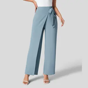 Halara Women's Flex High-Waisted Tie-Side Wide-Leg Work Pants with Zip Closure