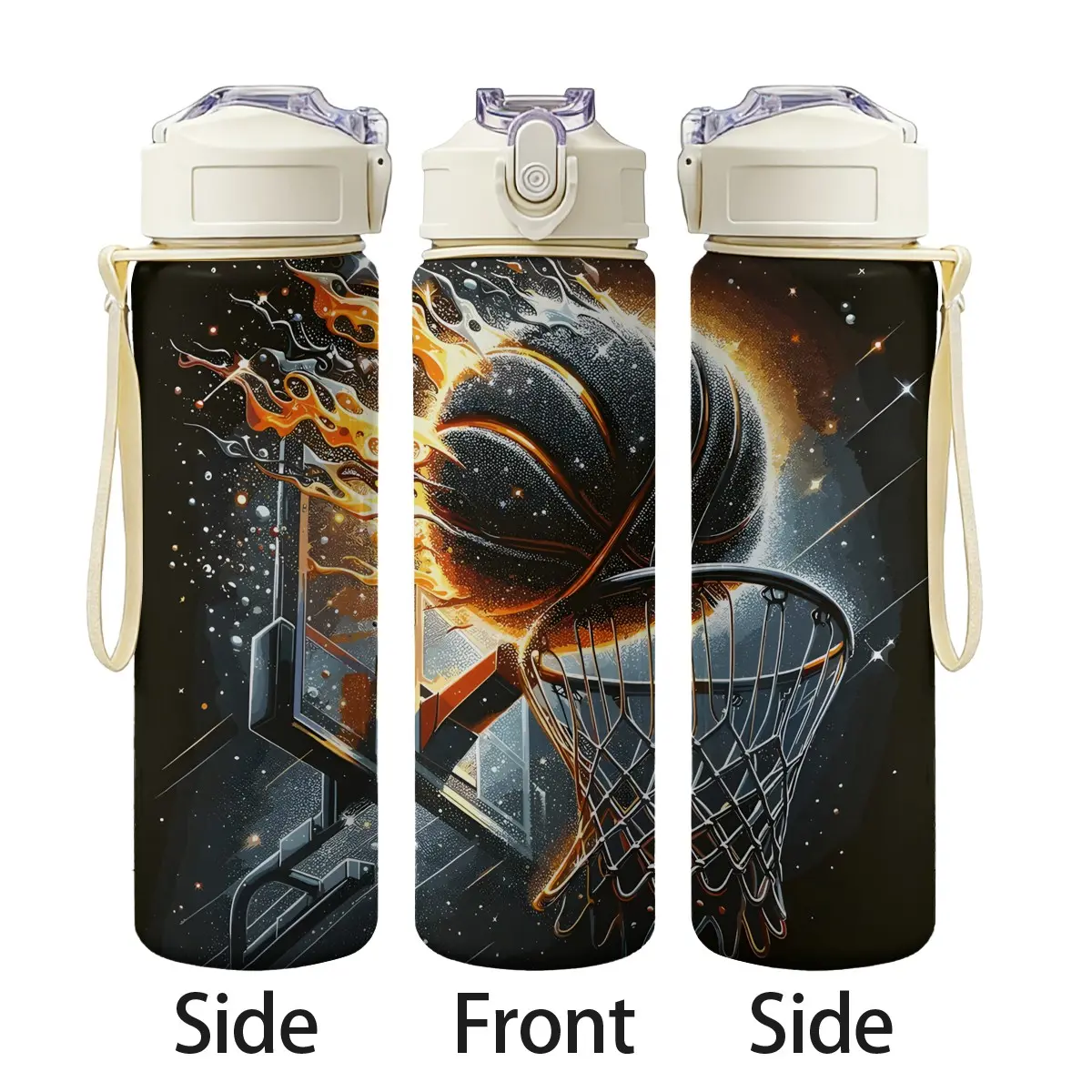 Basketball Theme Print Water Bottle, Hydration Tumbler, 750ML/25oz Sports Water Jug, Sports Water Bottles, Durable Reusable Plastic Cup, Straw Lid with Handle, Ideal Student Gift