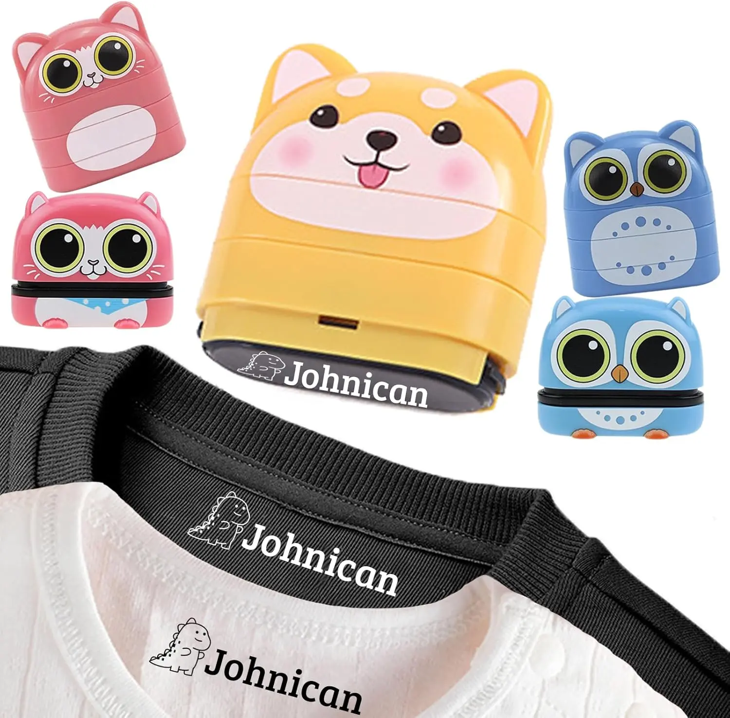 Name Stamp for Clothing Kids Waterproof, Double Sided Name Stamp(White + Black Ink)