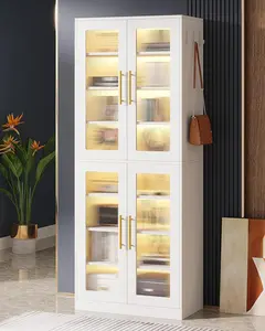 Tribesigns 67-Inch Bookcase Cabinet With LED & Adjustable Shelves for Living Room, Office, Kitchen