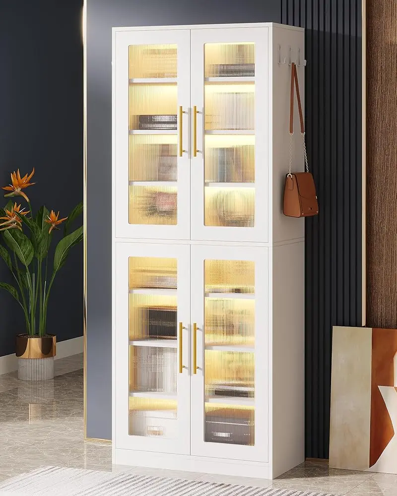 Tribesigns 67-Inch Bookcase Cabinet With LED & Adjustable Shelves for Living Room, Office, Kitchen