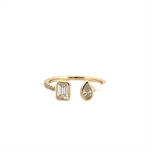 14K Gold Open Emerald and Pear Bezel Diamond Enamel Band