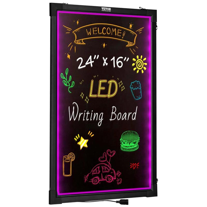 VEVOR LED Message Writing Board, TikTokShopBlackFriday, 24"x16" Illuminated Erasable Lighted Chalkboard, Neon Effect Menu Sign Board, Drawing Board with 8 Fluorescent Chalk Markers and Remote Tested to UL Standards