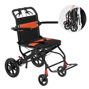 VEVOR Wheelchair, Aluminum Alloy Ultra - Lightweight Transport Chair for Adults, Foldable Cabin Wheelchair with Flip - Back Desk - Length Arms, Self - locking Brake, 15.75 - Inch Wide Seat, 220lbs LoadVEVOR Super Brand Day