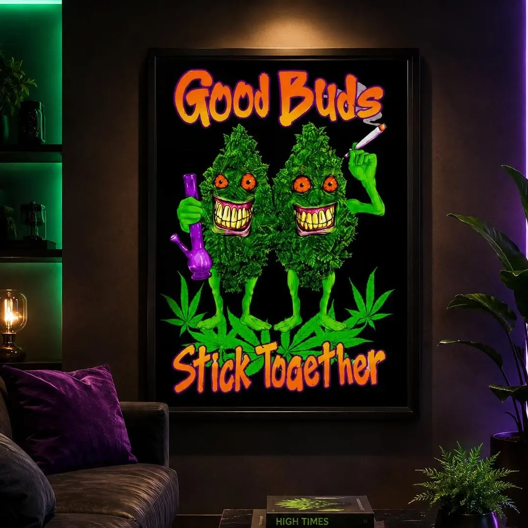 "Good Buds Stick Together" Blacklight Pot Poster - Vintage, Waterproof, Artistic Print with Box, Home Decoration for Bathroom Wall Art, Cool Room Decor, Kitchen Spaces, Canvas Wall Art Print, Funky Retro Poster for Bathroom Dorm Apartment, Gift Decor
