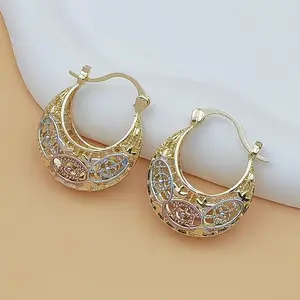14K Gold Plated Tri-Color Evil Eye Hoop Earrings - Filigree Basket Style Protection Amulet Earrings, Hypoallergenic Jewelry for Women