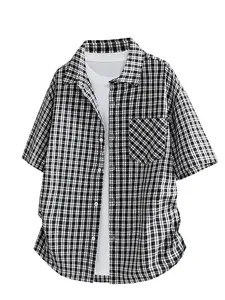 Men's Gingham Print Short Sleeve Button Up Shirt, Loose Comfy Top for All Seasons, Men's Clothes for Daily Wear, Plaid