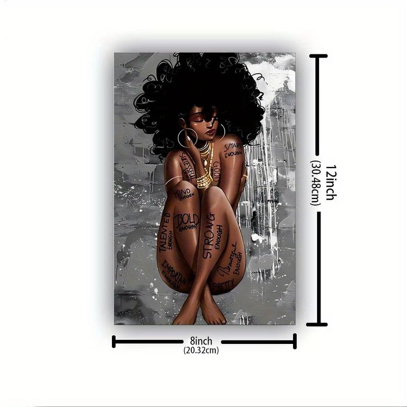 1 piece unique wood-framed canvas poster, Black Queen Poster African American Wall Art Black Girl Canvas Painting Black Woman Wall living Room decorative painting