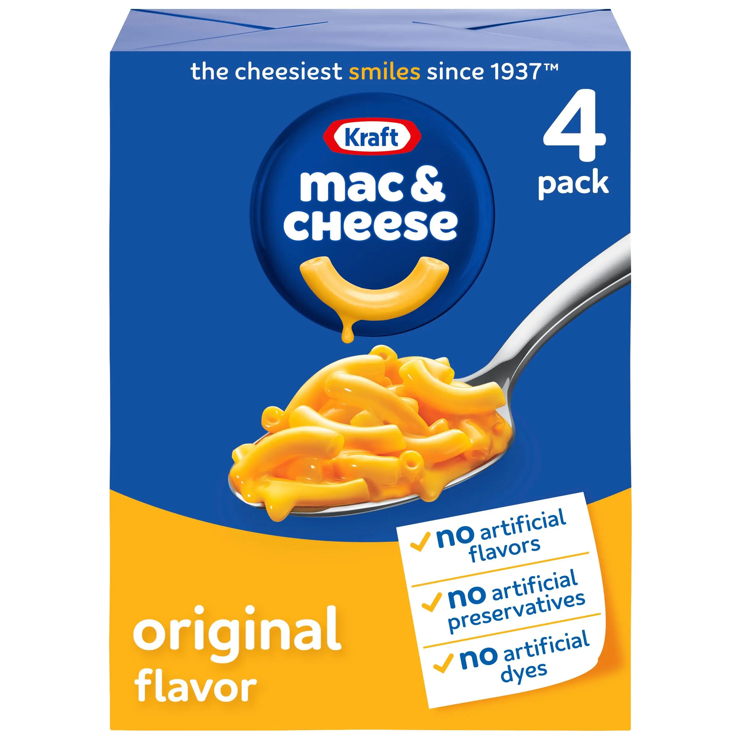 Original Macaroni and Cheese Pasta Dinner, 4-Pack 7.25 oz Boxes, Easy Family Meal or Side Dish, Classic Cheese Flavor