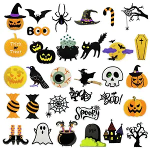 32PCS Dark Halloween Iron on Patches, Cartoon Boo Ghost Pumpkin Bat Cat Embroidered Patches for Clothes, Custom Trick or Treat Applique for Kids, Boys, Hats, Jeans, Jackets, Bags, Backpacks Neon Spooky Halloween DTF Transfer Patches