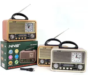 Portable Desktop Radio Speaker with FM/AM/SW 3-Band, Clock, Rechargeable Battery, USB & TF Card Integration, Universal Cell Phone Connectivity, Compact Wireless Stereo Sound System