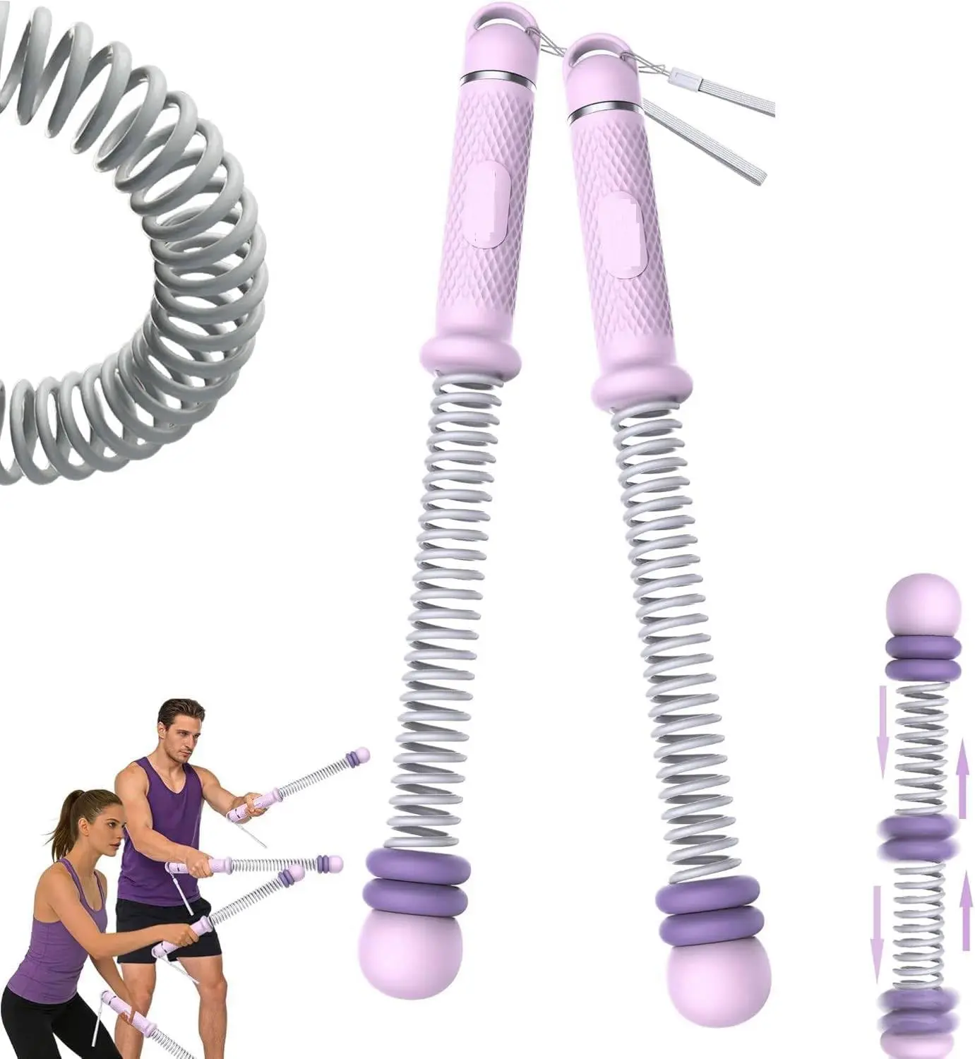 Ropeless Battle Ropes, Adjustable Cordless Battle Ropes with Resistance Springs, Weighted Portable Workout Rope for Home Gym, Low-Impact HIIT Training Equipment for Men & Women (Purple)