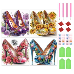 4PCS High Heel Special Shaped 5D DIY Partial Drill Diamonds Dots Gem Art Kits for Adults Beginners Home Decor Diamonds Paintings Gem Art 11.81 X11.81inch