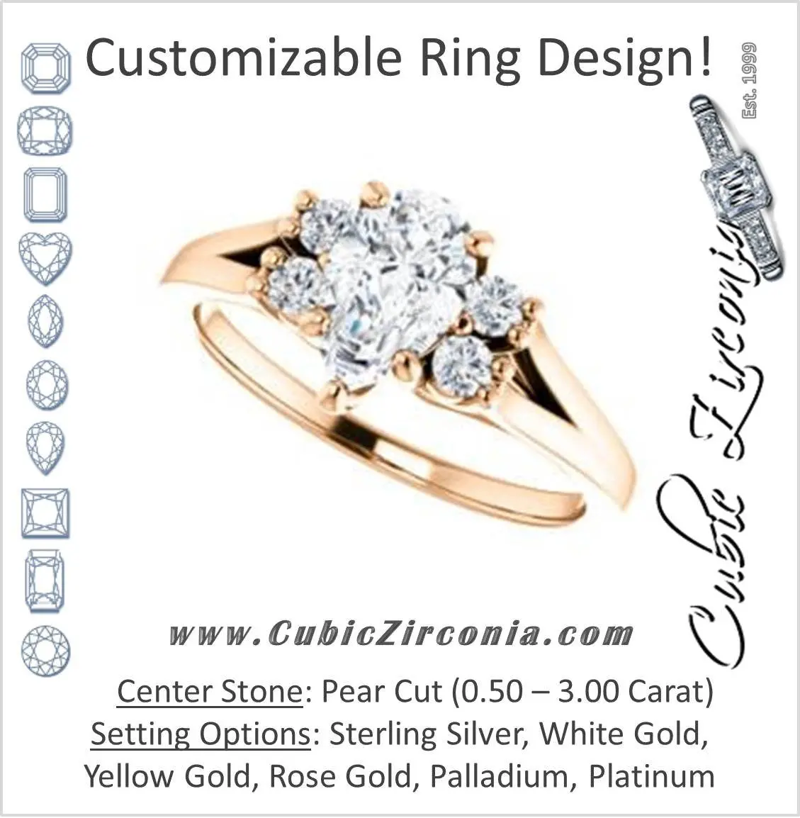 Cubic Zirconia Engagement Ring- The Bianca (Customizable 5-stone Cluster Style with Pear Cut Center)