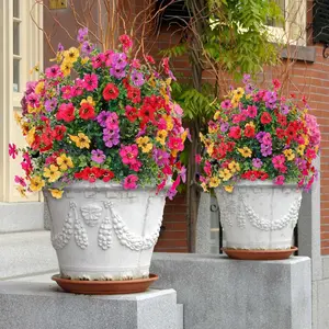 Artificial Flowers Outdoor with Ground Spikes, UV Resistant Faux Violet Camellia Shrubs, Lifelike Fake Plants for Front Porch, Garden, Yard, Patio, Balcony, Walkway and Planters, No Maintenance Outdoor Floral Greenery Decor