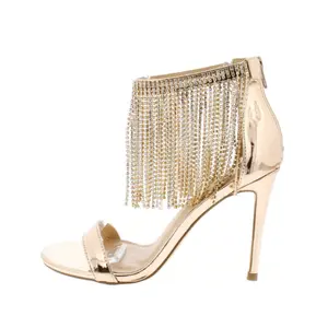 Rose Gold Open Toe Chain Ankle Strap Stiletto Heel - Chandelier