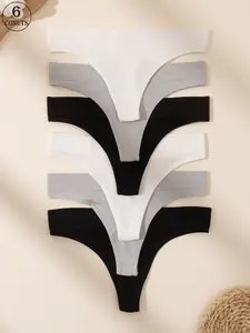 3/6-Pack Optional Ribbed Elastic Waistband Women’s Thongs Breathable Skin-Friendly Fabric Multi-Color Options Sizes S-XL Flattering No-Pinch Fit Everyday Comfort Style Soft Fit Panty