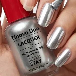 Tinovo Uno Mirror Silver Nail Polish Chrome Finish No-Dry Quick-Dry Formula Chromium-Bright Finish Long-Lasting Wear Nail Polish Care Manicure