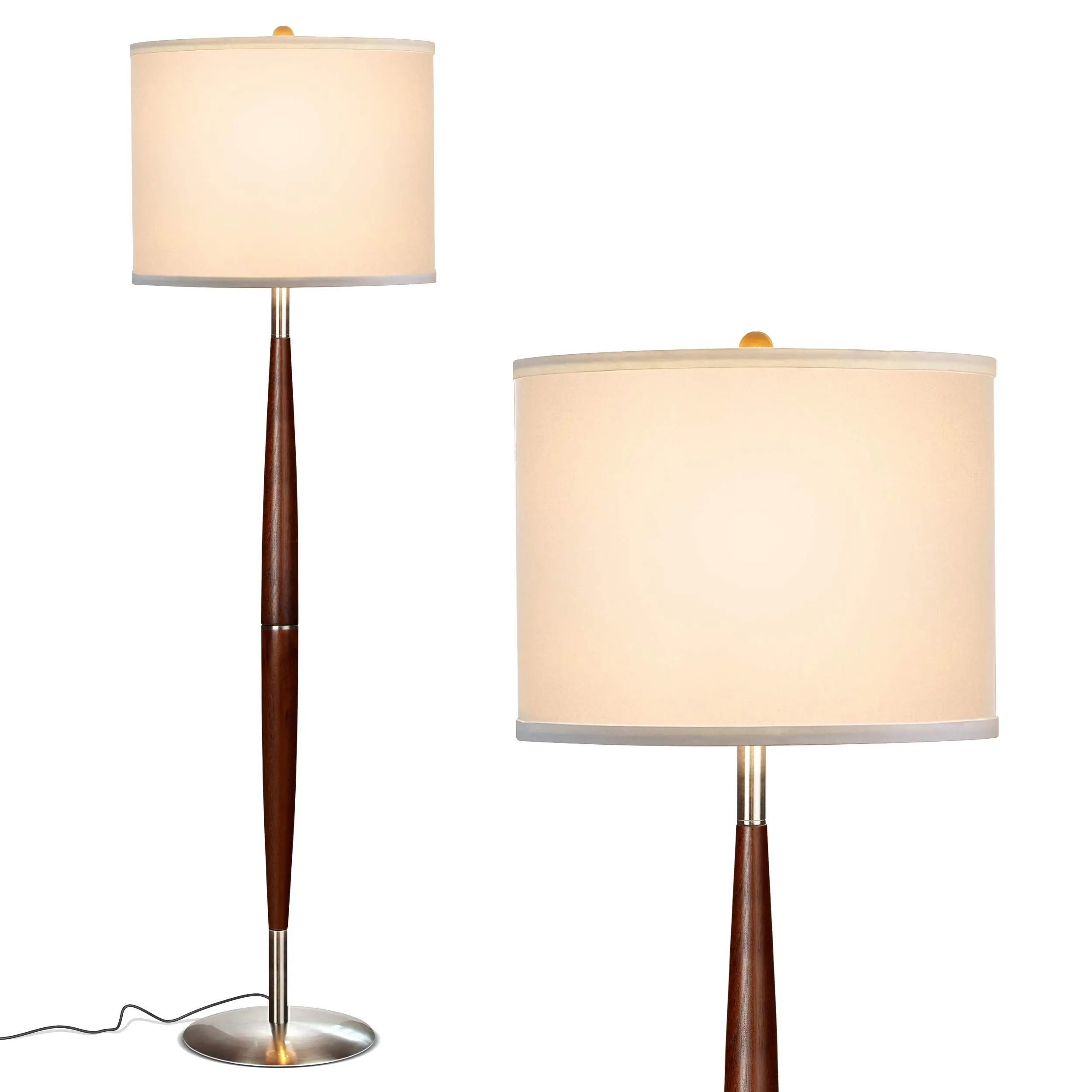 Brightech Lucas LED Floor Lamp - Modern Mood Lighting, Elegant Drum Shade, Handsome Wood Finish, Bohemian Ambient Decoration Lamp for Living Rooms & Bedrooms, Elegant Lighting