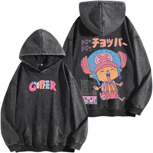 Limited Tony Tony Chopper Vintage Washed Hoodie Double Print Tee One Piece Straw Hat Doctor Anime Graphic T-Shirt Oversized Heavyweight Cotton 90s Y2K Streetwear Unisex Gift Shirt Summer Outfit