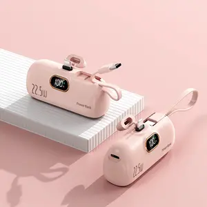 5000mAh Mini Portable Charger Power Bank, 22.5W Fast Charging with 3 Outputs & Digital Display, Compact Phone Charger for Travel & Vlogging