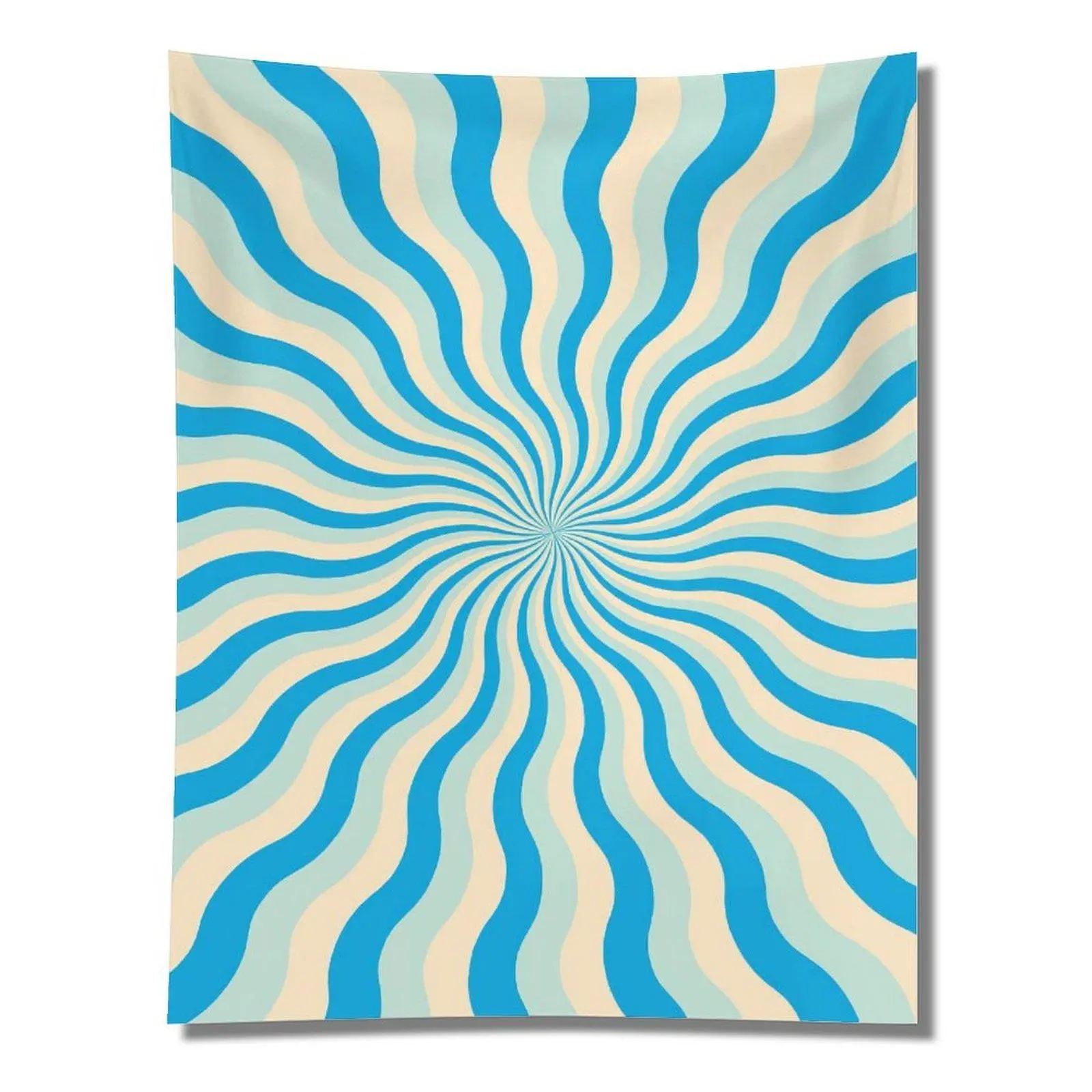 Blue Cream Swirl Retro Optical Illusion Spiral Seamless Wall Tapestry Wall Hanging, Minimalist Aesthetic Neutral Bedroom Decor Ornament