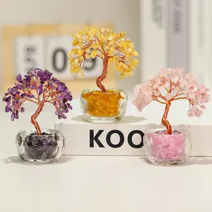 Natural Yellow Crystal Money Tree 108 Dense Office Desk Decoration Gift Creative Entrance Ornament New Model