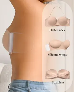 Mimilemon 3in1 Women's Multiway Strapless Minimizer Bandeau Bra with Silicone Wings Backless Non Slip Seamless Bra Everyday Wear