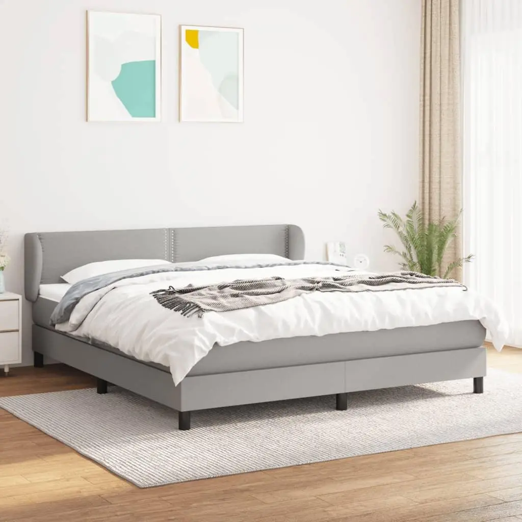 Box Spring Bed with Mattress Light Gray California King Fabric