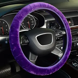 KAFEEK Purple Elastic Fuzzy Steering Wheel Cover, Winter Warm, Universal 15 inch - Microfiber Plush Steering Wheel Cover