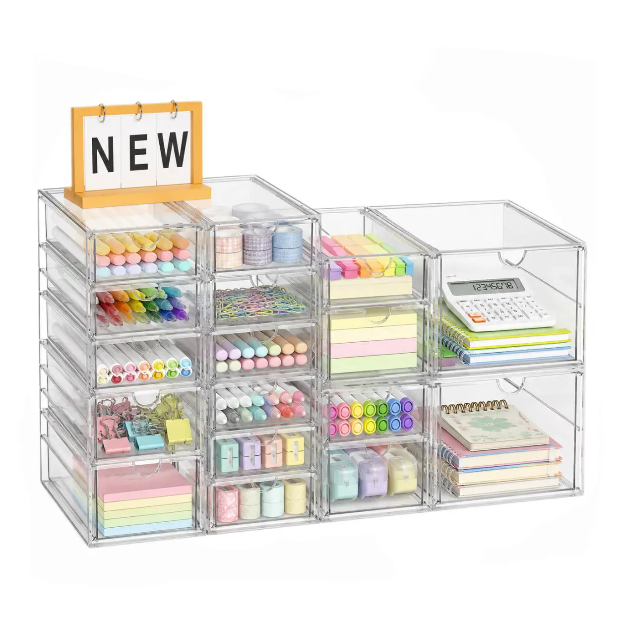 Acrylic Makeup Organizer with 17 Drawers 4 Pack Clear Dustproof Bathroom Counter Storage for Palettes Cosmetics Beauty Supplies Ideal for Vanity Cabinet Desk Organization Containers Smooth