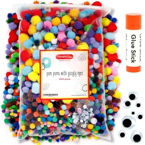Incraftables 2000 Pcs Pom Poms with Googly Eyes & Glue Stick. Best Colored & Glitter Cotton 0.4 to 1.4 inch Balls for DIY Craft, Hats & Decorations. Multicolor Puffy Pompom Gift Set for Kids & Adults