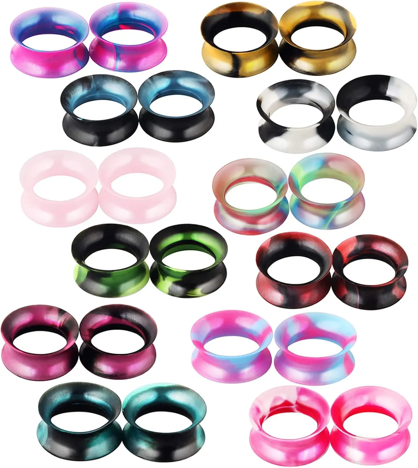 24-Piece Ultra-Thin Silicone Tunnel Kit, Flexible Multi-Size Plugs for Ear Gauging and Stretching, 6G-25mm
