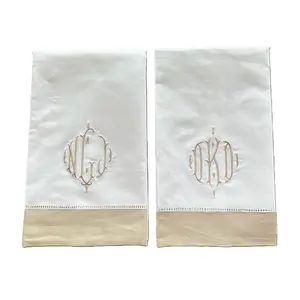 Block Color Hemstitch Linen Towel Guest Towel for Powder Room