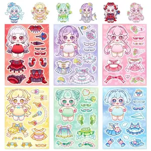 Cute Cotton Doll Character Stickers Pack of 6, DIY Hand Account Notebook Decoration, Adorable Change Stickers, Anime Design, Decal Sticker