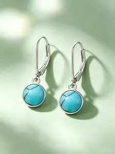 Elegant Women's 925 Silver Plated Turquoise Dangle Earrings, Hypoallergenic Fashion Ear Cuffs, Perfect Gift for Birthdays and Holidays
