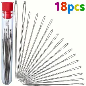 18pcs Large-Eye Hand Sewing Needles, Specially Designed for Home Use, Ideal for Elderly Individuals Sewing Quilts, Embroidery Thread Needle, Handmade Yarn Knitting Needles Leather Needle2