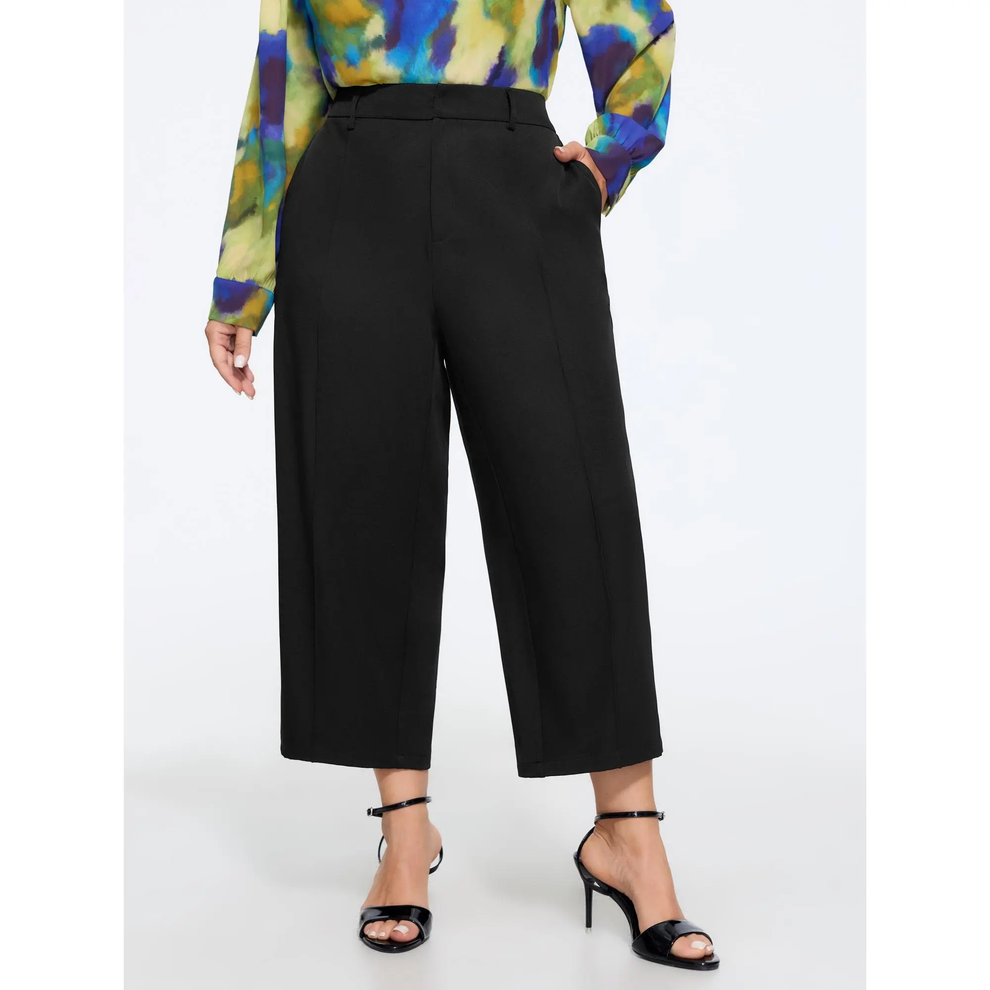 BLOOMCHIC Women's Plus Size Plain Cropped Straight Leg Capri Pants [M-6X], Casual, Fall Back To School Pick for Business Casual Capri Pants Outfit