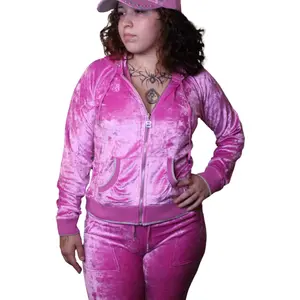 Comfort BCBG Y2k Lounge Tracksuit Hot Pink Soft Fabric Zip Up Top for Casual Outings Women's Basic Style Suits