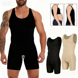 Men Tummy Control Waist Trainer Compression Bodysuit Seamless Shapewear Full Body Shaper Open Crotch Comfortable Solid Breathable Underwear shaping