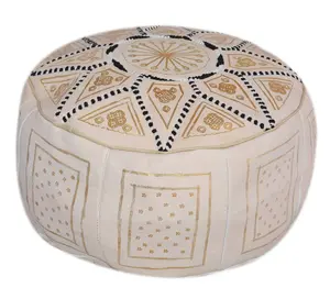 Treasures Of Morocco Handmade Moroccan Leather Pouf Ottoman – 100% Genuine Leather Round Footstool, Comfortable Home Décor Accent, Available in 20 Unique Designs