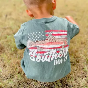 Trout Flag Boy's Short Sleeve Shirt, Let’s Go Fishing Kids Shirt, Boys Fishing Graphic Tee, Youth Outdoor Adventure T-Shirt, Country Style Youth/Adult Clothing, Summer Casual Boys Outfit USA 6NO