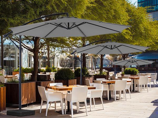 9.8FT Offset Patio Umbrella Hanging Cantilever Umbrella - Outdoor Sun Shade with Easy Tilt Adjustment, 8 Ribs, UV Protection