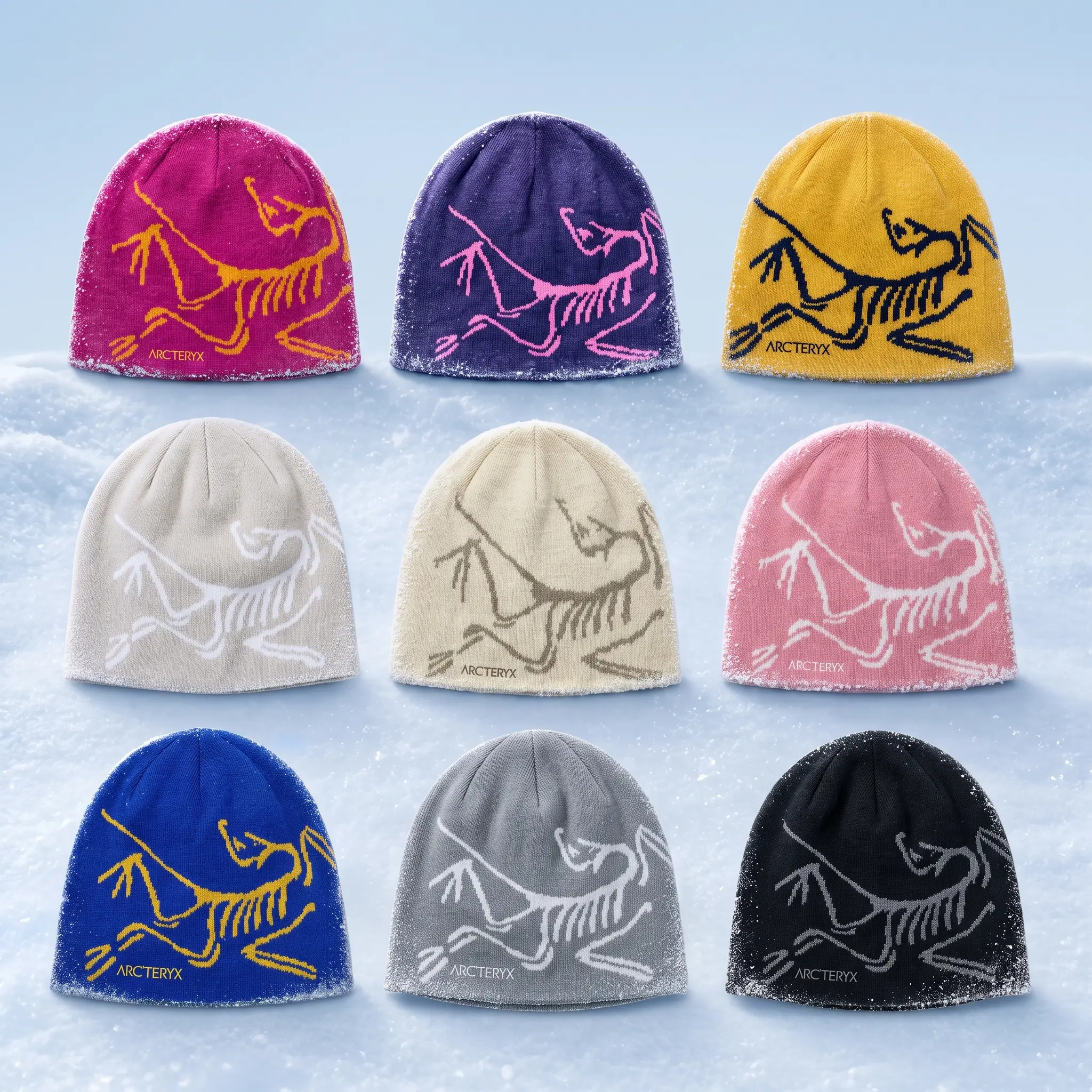 Arcteryx Bird Head Toque Y2K Classic Unisex Winter Beanie Multi-Color Variant Grid | Breathable Wool Blend Thermal Knit Cap | Frozen Legacy Skiing Snowboarding Outdoor Wear