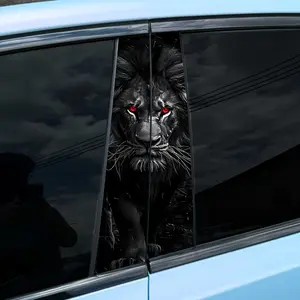Black Lion with Red Eyes Car B Pillar Sticker, Waterproof Vinyl Decal, Ferocious Wildlife Graphic, Powerful Predator Auto Window Trim Decor, Automotive Accessories, Compatible with Most Cars Trucks SUVs, Personalized Bold Vehicle Exterior Accessories