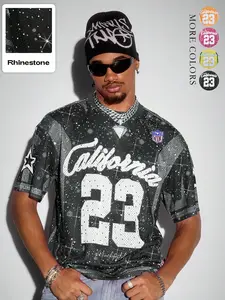 Unisex design, Athletic, urban-style casual sport jersey, water-crystal-embellished and digitally printed T-shirt with a 23 pattern, urban glam top, suitable for street photography, campus activities, sports ev