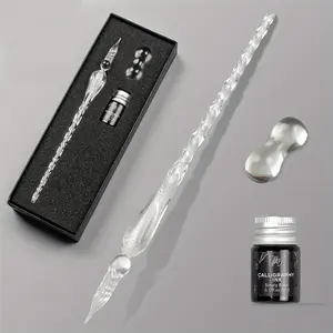 Crystal Glass Dip Pen Set, 3 Counts/set Including 1 Count Dip Pen & 1 Count Ink & 1 Count Holder, Creative Writing Tool for Office & School, Pen Calligraphy, Fountain Pen Set