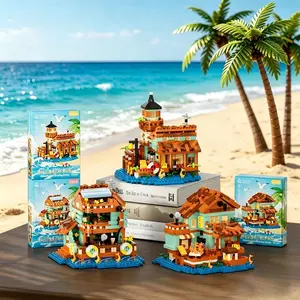 New Version Fishing Village House Series Building Blocks Model Kit, Coastal Scene Decor, Romantic Atmosphere, Birthday Gift